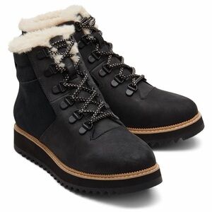 Toms Mojave Waterproof Hiker Boots Black Shearling Fur 7 Ankle